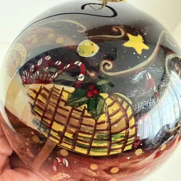 Glass Santa Claus Ornament Reverse Hand Painted With Red Box Night Sky - Picture 6 of 8